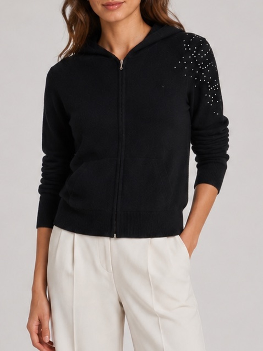 Juicy Couture Cashmere Zip Up Hoodie Size M Black Vintage Y2K Heart Detail